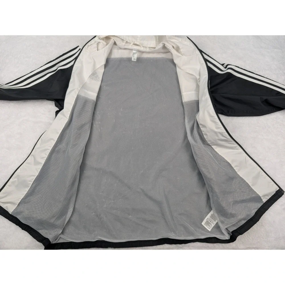 Adidas Three Stripe Hooded Track Jacket Men's L Black/White Full Zip Windbreaker
